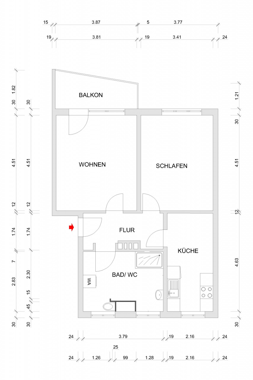 Floor plan dimensioned - Altchemnitz: close to the center and green