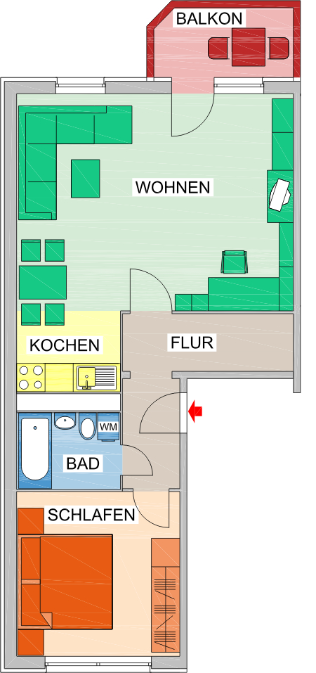 Grundriss - Große 2-Raum-Wohnung frei!