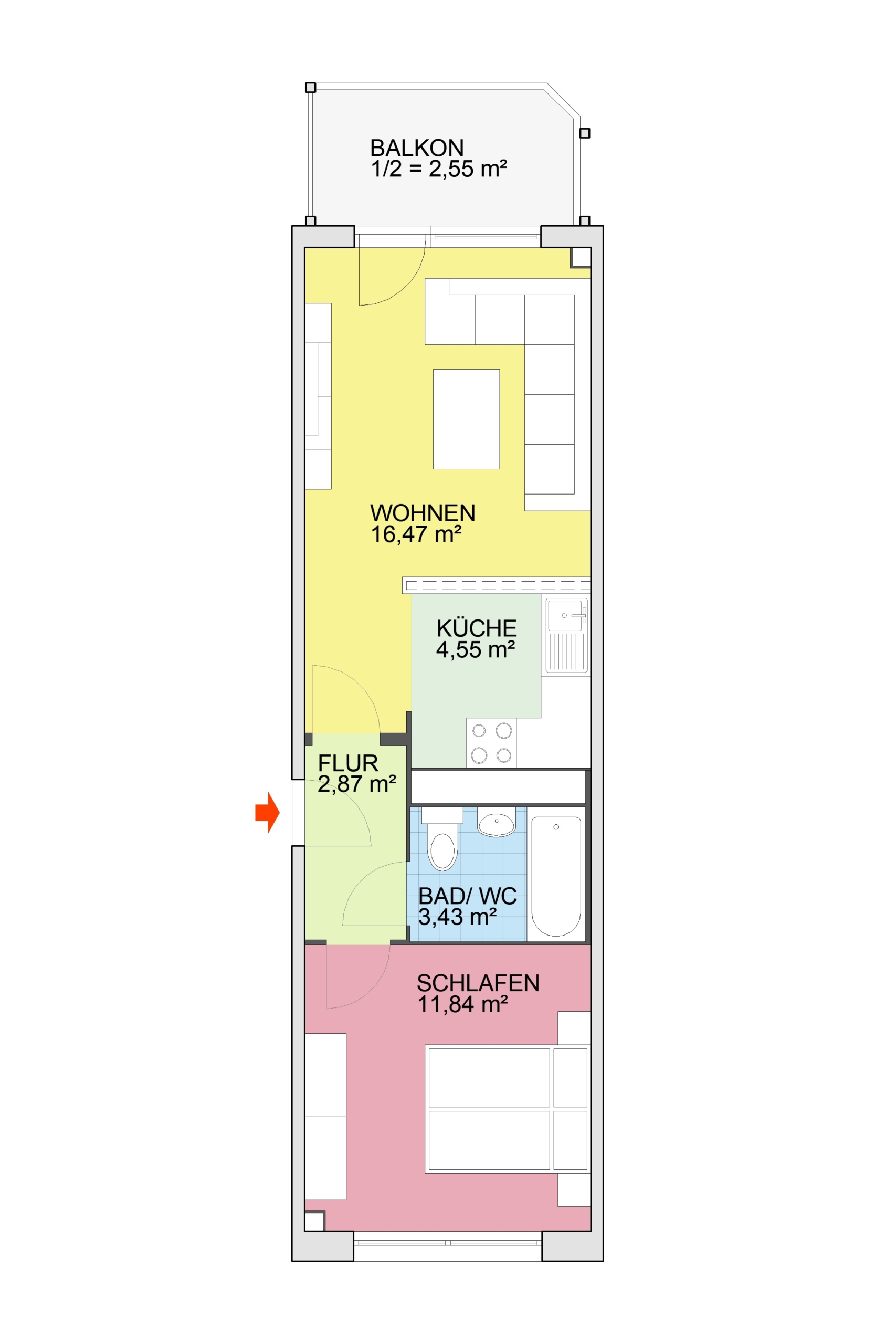 Grundriss - **Wir modernisieren.**2-Zimmer Wohnung mit Aufzug**