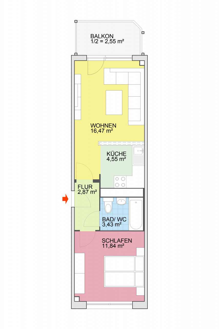 Floor Plan - **We're renovating.** 2-room apartment with elevator**