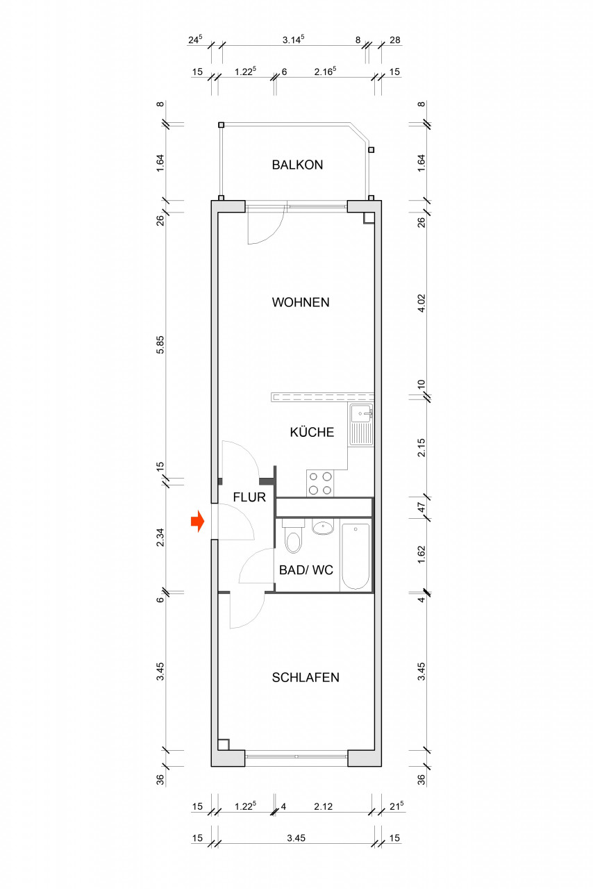 Floor plan with dimensions - **We are renovating.** 2-bedroom apartment with elevator**