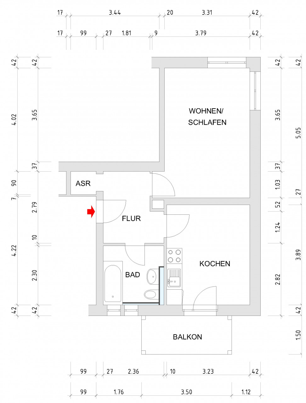 Floor plan dimensioned - Freshly renovated apartment in a wonderful green location