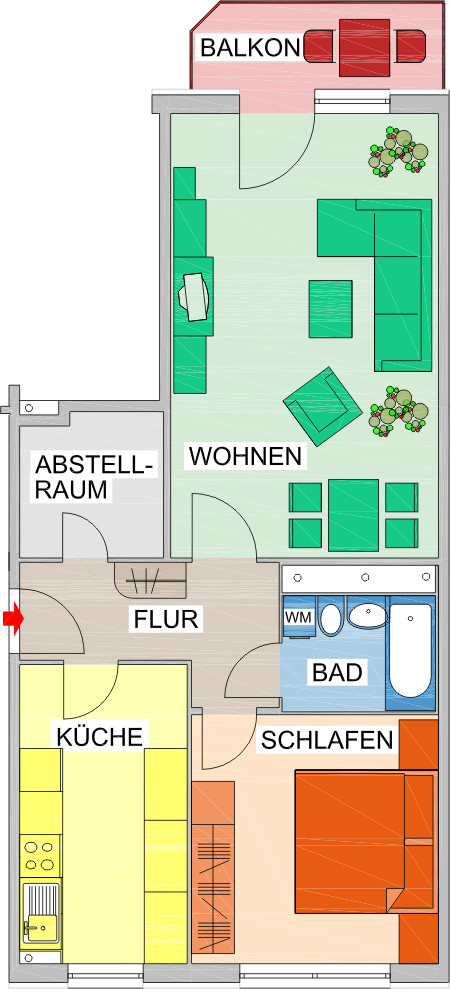 Grundriss - !! NEU !! 2 Zimmer, Küche mit Fenster + sonniger Balkon