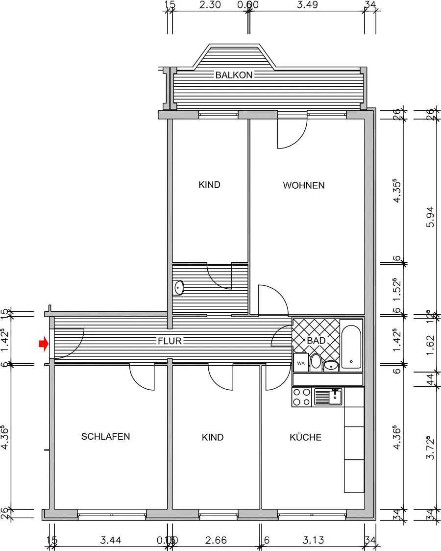 Dimensioned Floor Plan - Spacious 4-room apartment in a great location